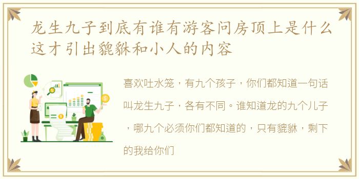 龙生九子到底有谁有游客问房顶上是什么这才引出貔貅和小人的内容