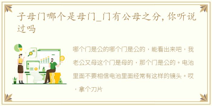 子母门哪个是母门_门有公母之分,你听说过吗