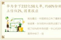 华为拿下232亿5G大单,约60%份额,瑞典爱立信仅2%,因果报应