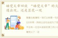 睡觉文章回放 “睡觉文章”的火爆,是机遇出现、还是昙花一现