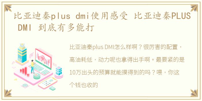 比亚迪秦plus dmi使用感受 比亚迪秦PLUS DMI 到底有多能打