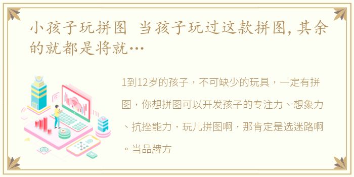 小孩子玩拼图 当孩子玩过这款拼图,其余的就都是将就…