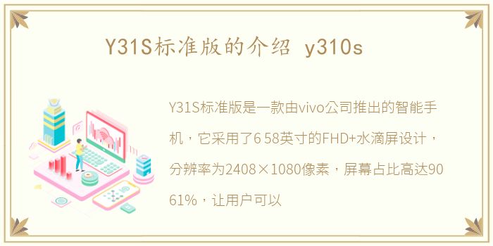 Y31S标准版的介绍 y310s