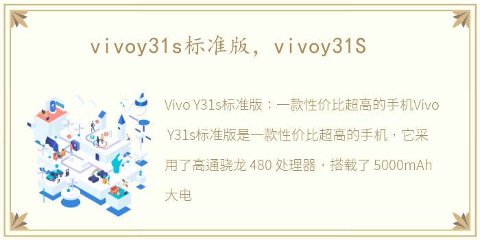vivoy31s标准版，vivoy31S