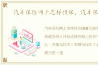 汽车保险网上怎样投保，汽车保险网