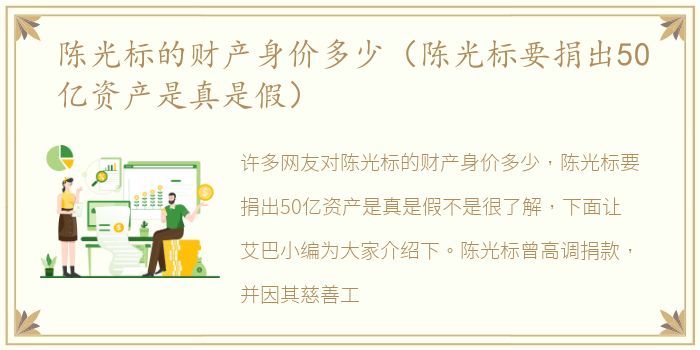 陈光标的财产身价多少（陈光标要捐出50亿资产是真是假）