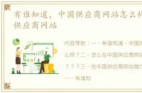 有谁知道，中国供应商网站怎么样？ 中国供应商网站