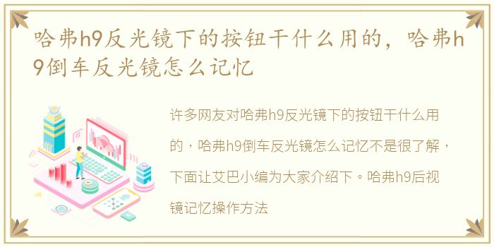 哈弗h9反光镜下的按钮干什么用的，哈弗h9倒车反光镜怎么记忆