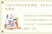 三万以下的汽车有哪些，3万元以下的汽车有哪些