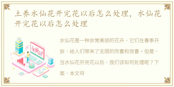 土养水仙花开完花以后怎么处理，水仙花开完花以后怎么处理