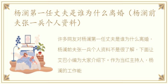 杨澜第一任丈夫是谁为什么离婚（杨澜前夫张一兵个人资料）