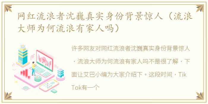 网红流浪者沈巍真实身份背景惊人（流浪大师为何流浪有家人吗）