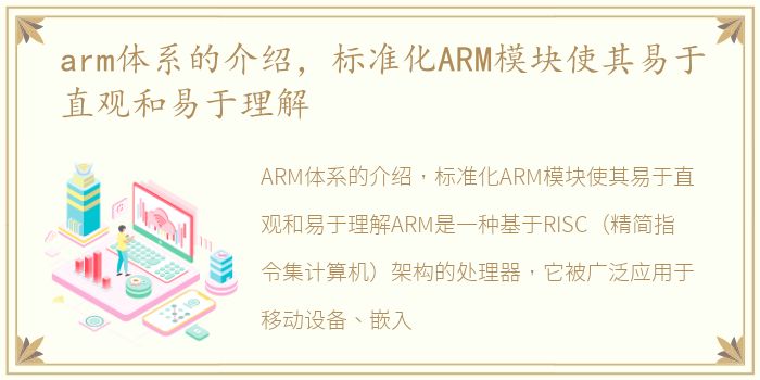arm体系的介绍，标准化ARM模块使其易于直观和易于理解