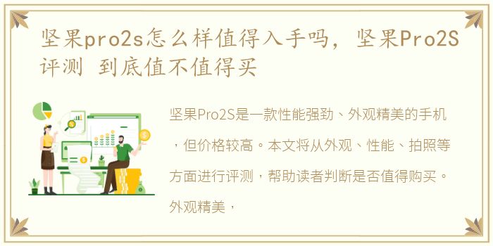 坚果pro2s怎么样值得入手吗，坚果Pro2S评测 到底值不值得买