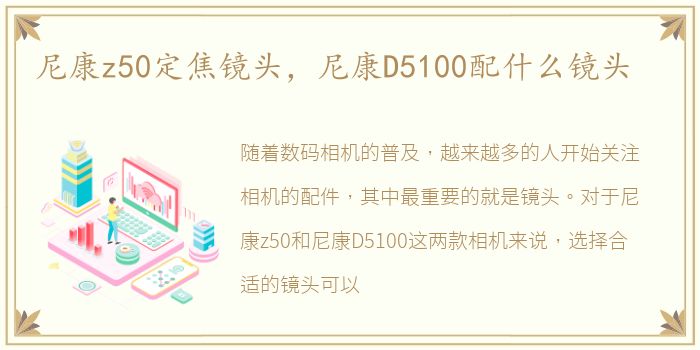 尼康z50定焦镜头，尼康D5100配什么镜头