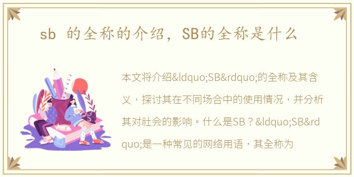 sb 的全称的介绍，SB的全称是什么