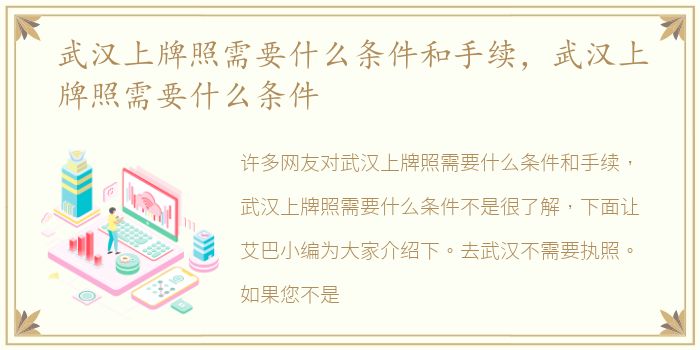 武汉上牌照需要什么条件和手续，武汉上牌照需要什么条件