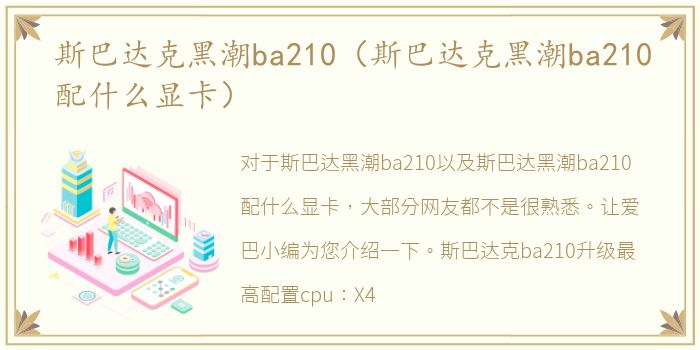 斯巴达克黑潮ba210（斯巴达克黑潮ba210配什么显卡）
