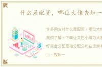 什么是配资，哪位大佬告知一下