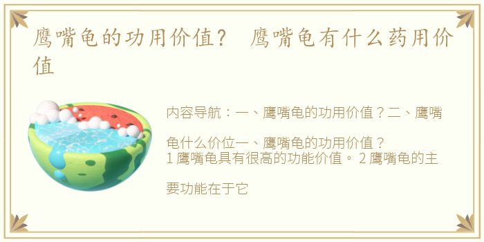 鹰嘴龟的功用价值？ 鹰嘴龟有什么药用价值