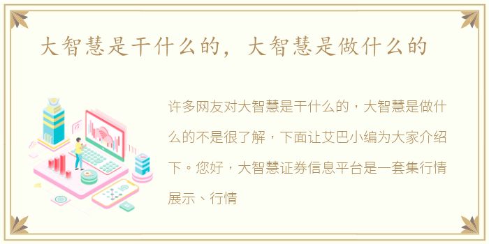 大智慧是干什么的，大智慧是做什么的