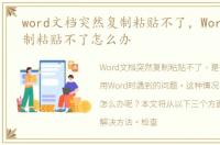 word文档突然复制粘贴不了，Word突然复制粘贴不了怎么办