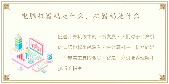 电脑机器码是什么，机器码是什么