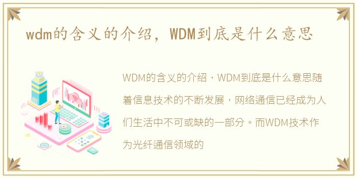 wdm的含义的介绍，WDM到底是什么意思