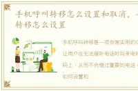 手机呼叫转移怎么设置和取消，手机呼叫转移怎么设置