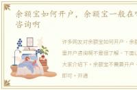 余额宝如何开户，余额宝一般在哪里开户咨询啊