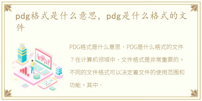 pdg格式是什么意思，pdg是什么格式的文件