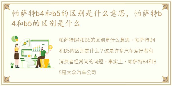 帕萨特b4和b5的区别是什么意思，帕萨特b4和b5的区别是什么