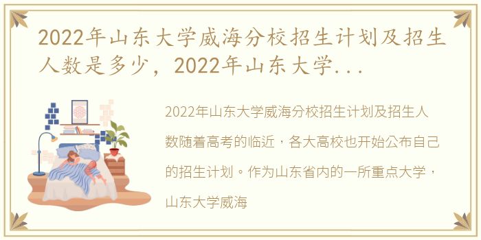 2022年山东大学威海分校招生计划及招生人数是多少，2022年山东大学威海分校招生计划及招生人数