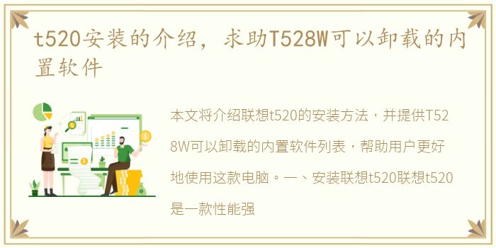 t520安装的介绍，求助T528W可以卸载的内置软件