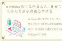 windows提示文件名太长，Win11文件名称文字太长显示出错怎么修复