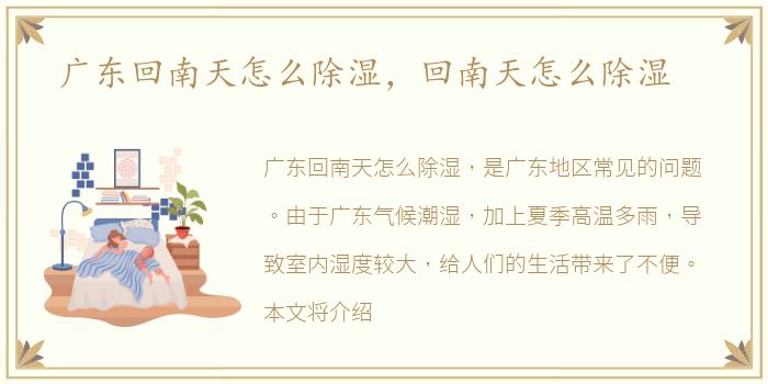 广东回南天怎么除湿，回南天怎么除湿