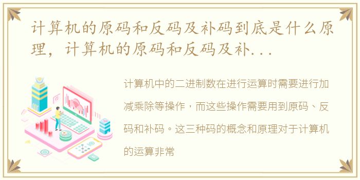 计算机的原码和反码及补码到底是什么原理，计算机的原码和反码及补码到底是什么