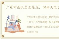 广东回南天怎么除湿，回南天怎么除湿