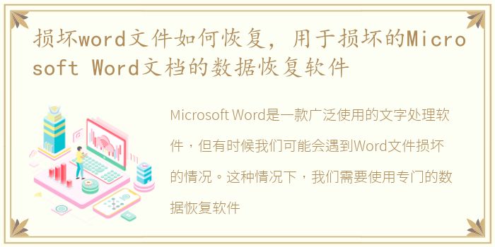 损坏word文件如何恢复，用于损坏的Microsoft Word文档的数据恢复软件