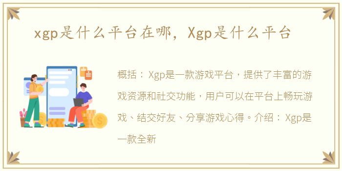 xgp是什么平台在哪，Xgp是什么平台