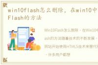 win10flash怎么删除，在win10中彻底删除Flash的方法