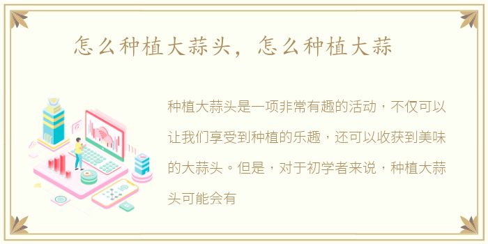 怎么种植大蒜头，怎么种植大蒜