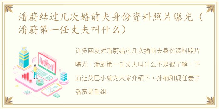 潘蔚结过几次婚前夫身份资料照片曝光（潘蔚第一任丈夫叫什么）