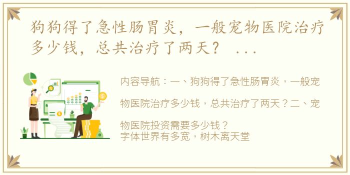 狗狗得了急性肠胃炎，一般宠物医院治疗多少钱，总共治疗了两天？ 投资一家宠物医院需要多少钱