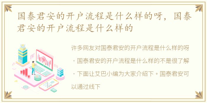国泰君安的开户流程是什么样的呀，国泰君安的开户流程是什么样的