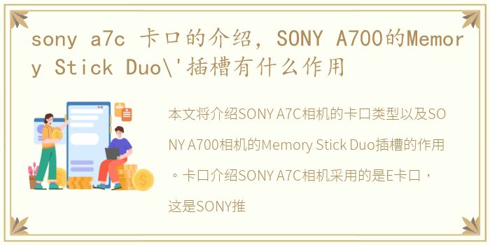 sony a7c 卡口的介绍，SONY A700的Memory Stick Duo