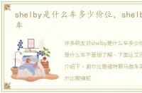 shelby是什么车多少价位，shelby是什么车