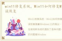 win11修复系统，Win11如何修复Windows错误恢复