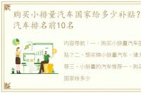 购买小排量汽车国家给多少补贴？ 小排量汽车排名前10名
