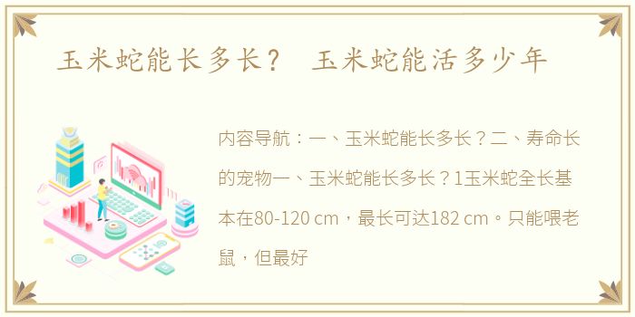 玉米蛇能长多长？ 玉米蛇能活多少年